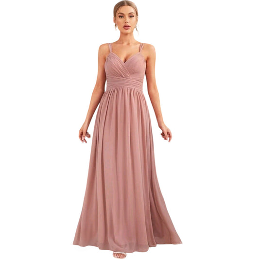 SHE rózsaszín pántos hosszú alkalmi ruha