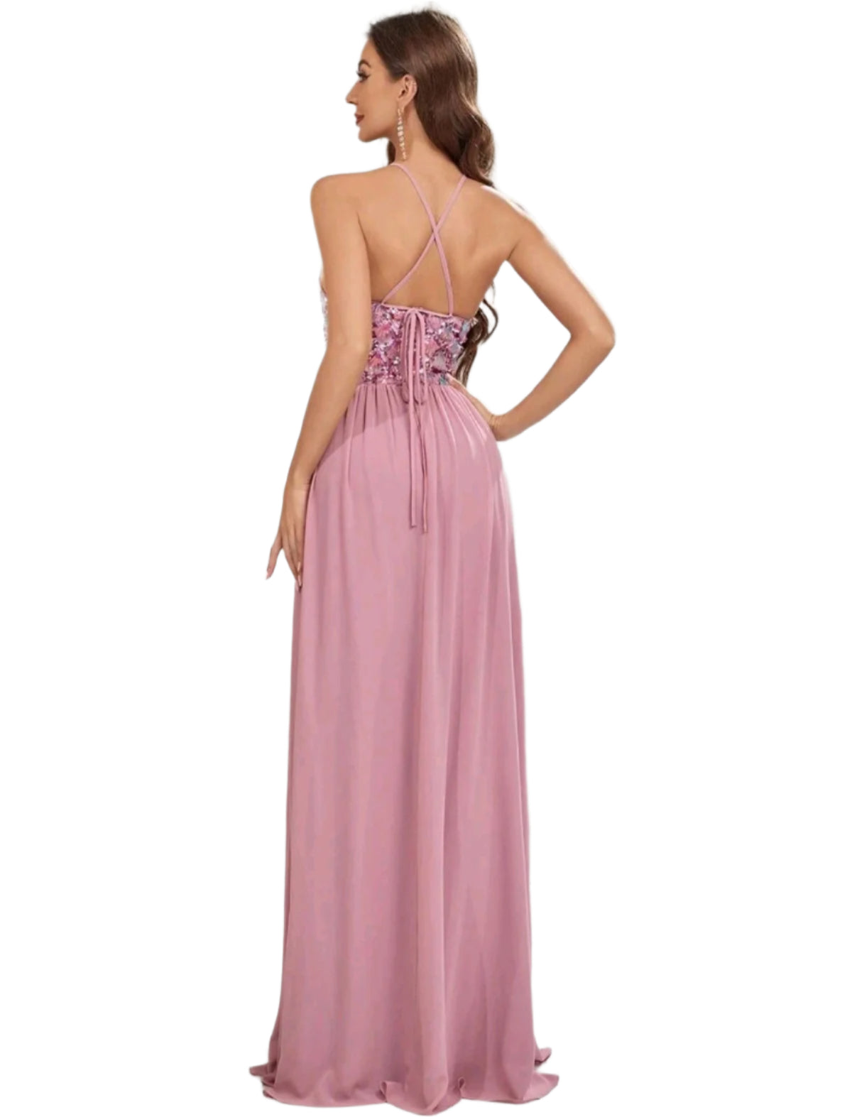 SHE rózsaszín flitteres elegáns maxi ruha