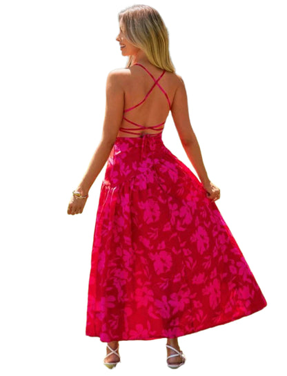 SHE pink aszimmetrikus virágmintás maxi ruha