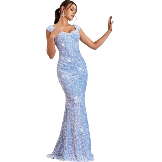 SHE égszínkék flitteres estélyi ruha