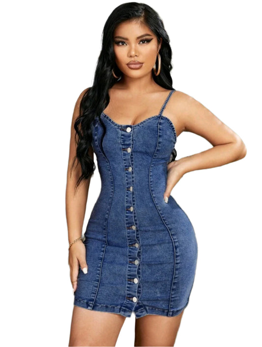 SHE kék farmer bodycon ruha