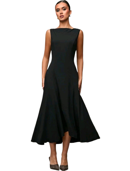 SHE fekete elegáns A-vonalú midiruha