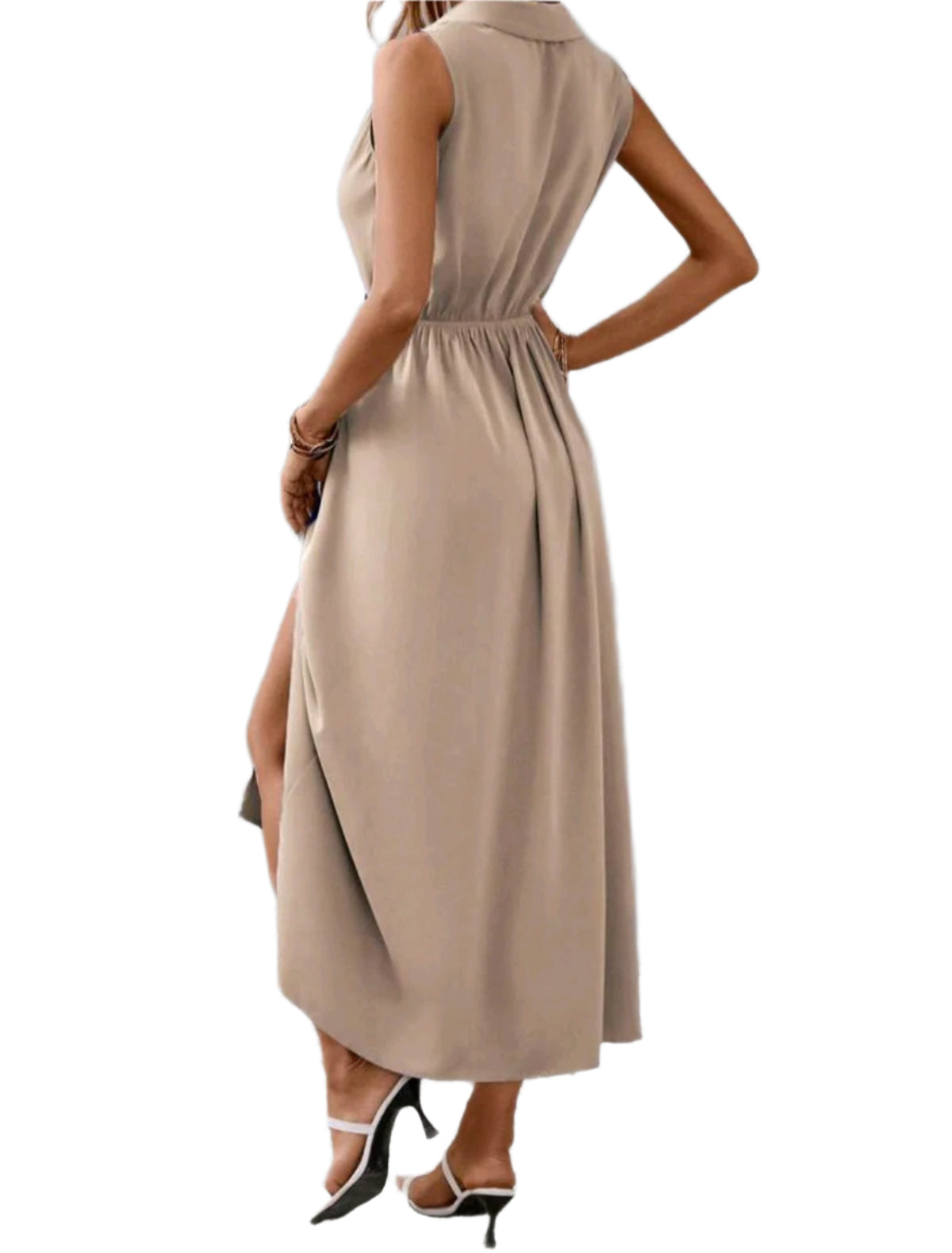 SHE bézs elegáns gombos midiruha