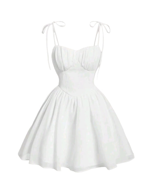 SHE fehér masnis pántos mini ruha