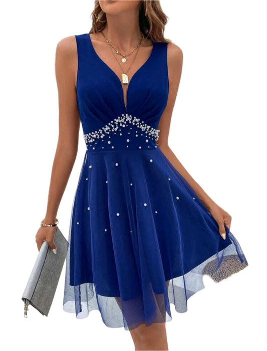 SHE királykék gyöngyös alkalmi ruha