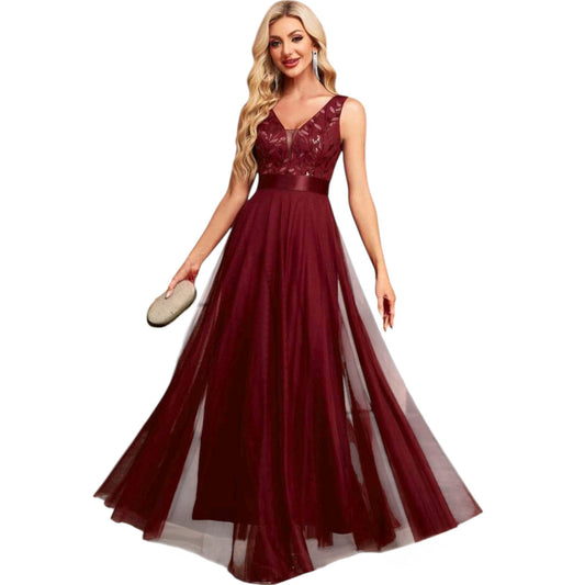 SHE bordó csipkés maxi ruha