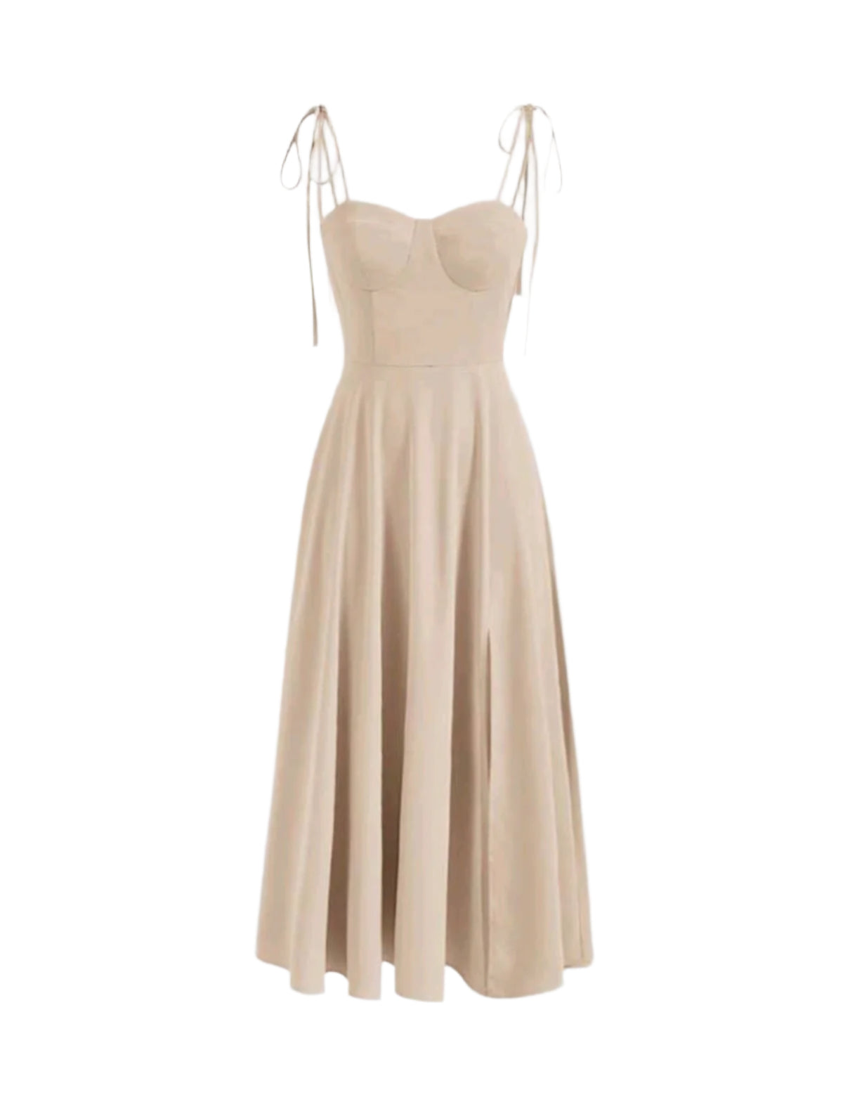 SHE bézs megkötős pántos midiruha