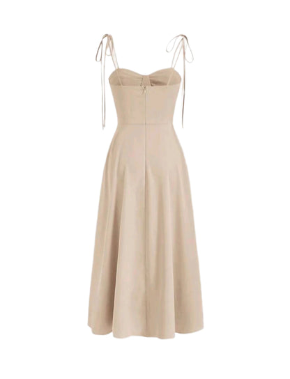 SHE bézs megkötős pántos midiruha