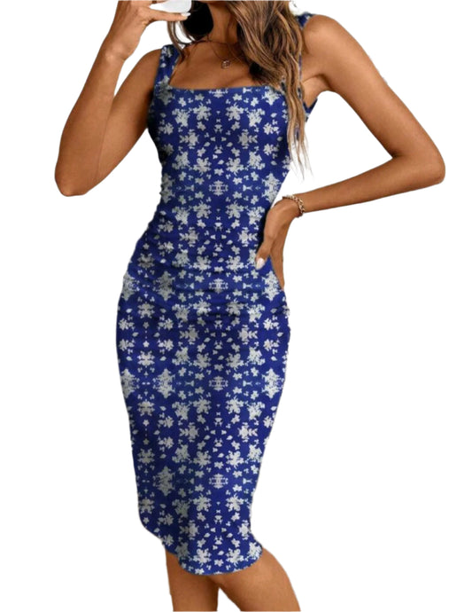 SHE kék virágmintás testhezálló ruha