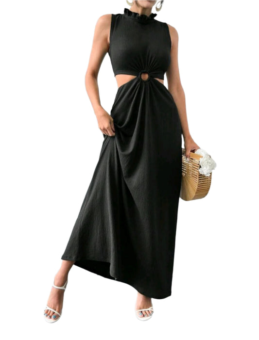 SHE fekete kivágott maxi ruha