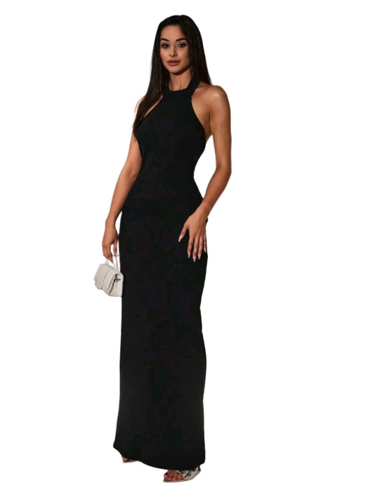 SHE fekete elegáns ujjatlan maxi ruha