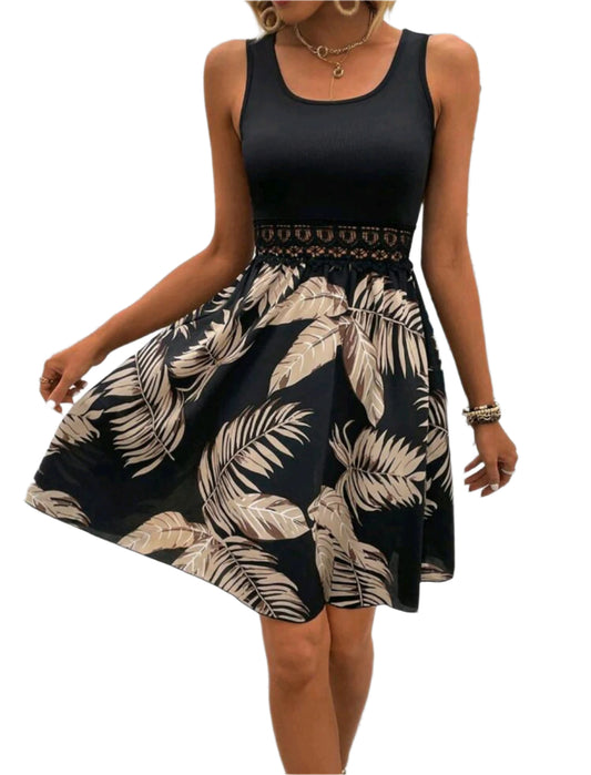 SHE fekete leveles mintás nyári ruha