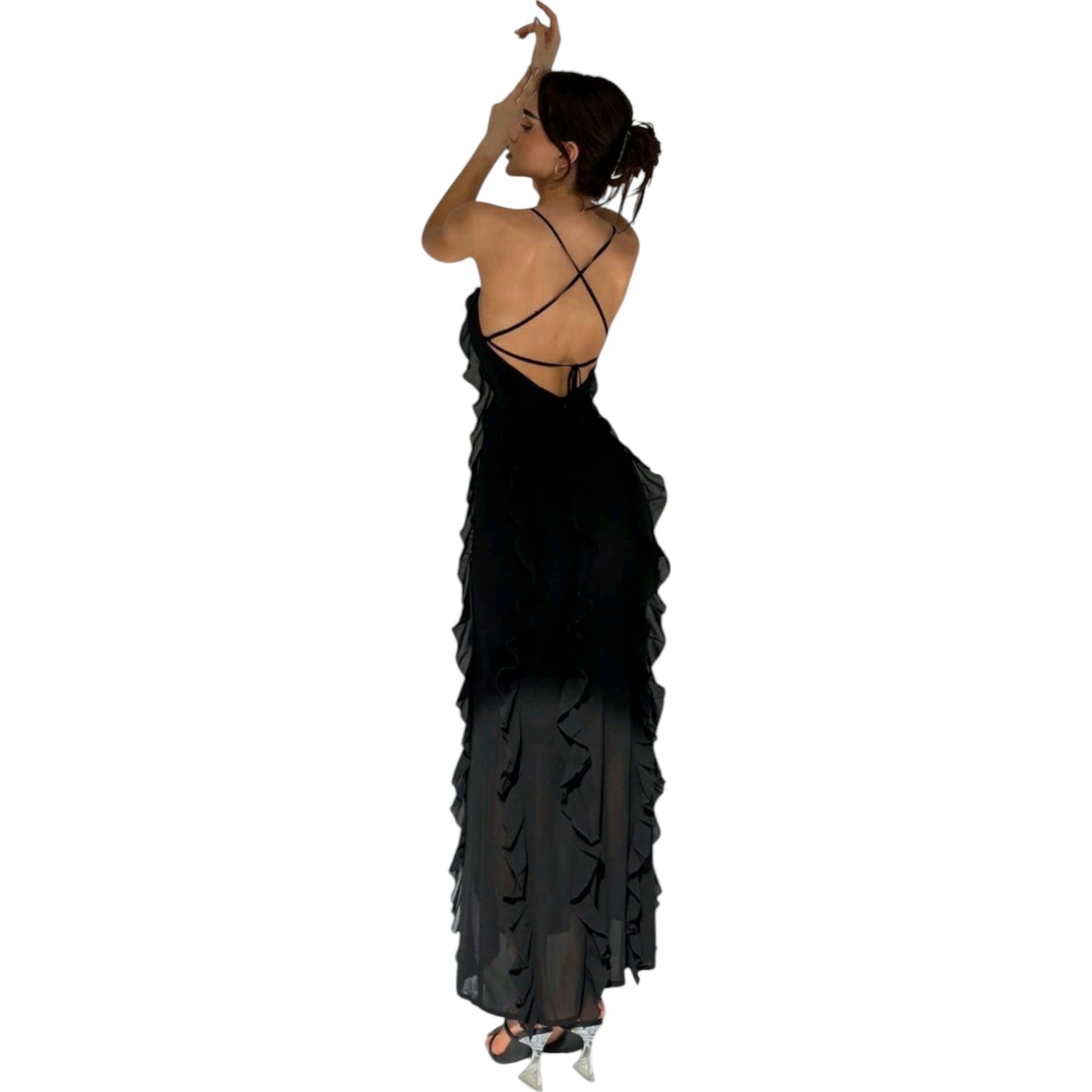 SHE fekete fodros maxi ruha