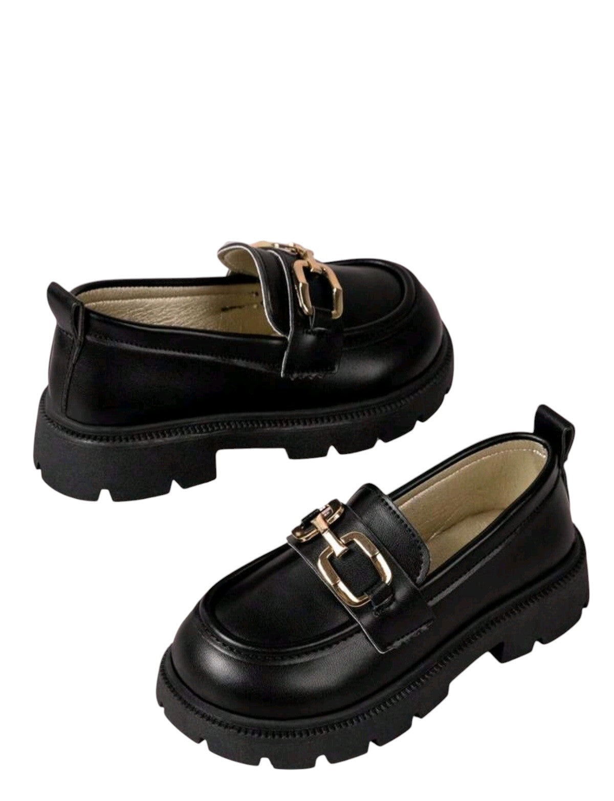 SHE fekete arany csatos platform loafer