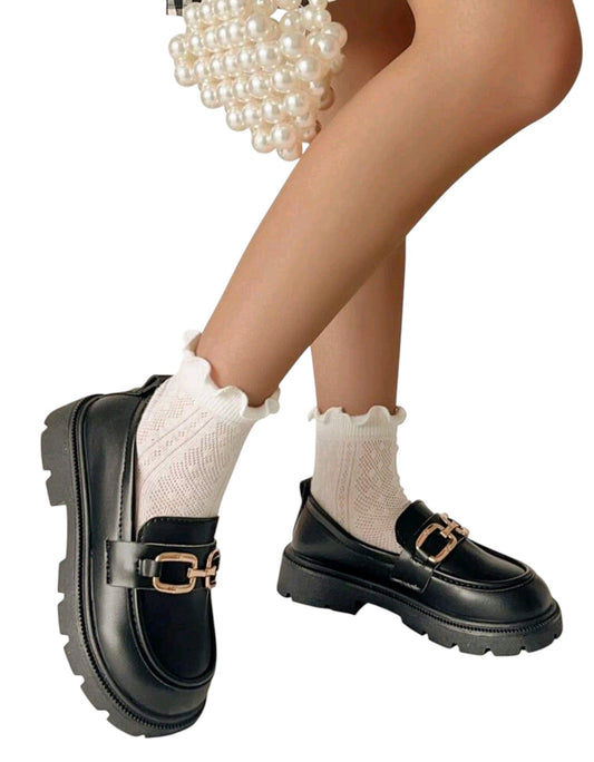 SHE fekete arany csatos platform loafer