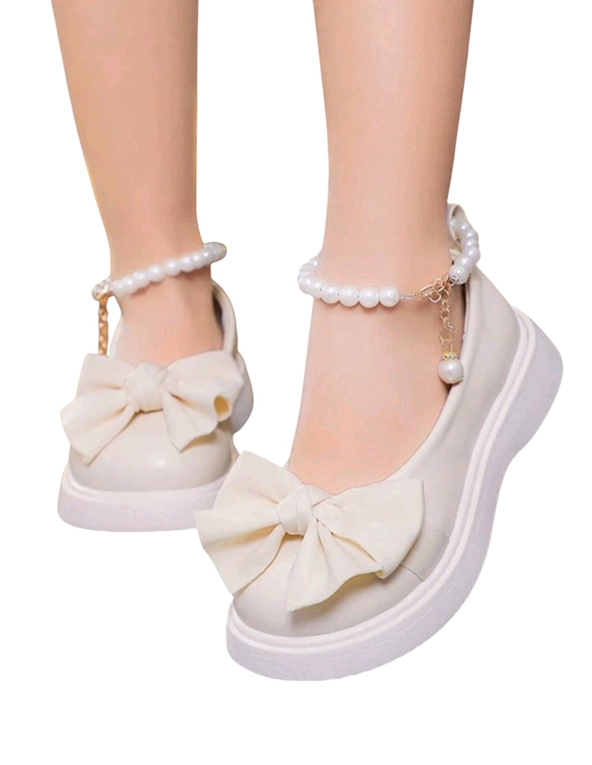 SHE fehér masnis gyöngyös pántos platform balerina cipő