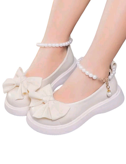 SHE fehér masnis gyöngyös pántos platform balerina cipő