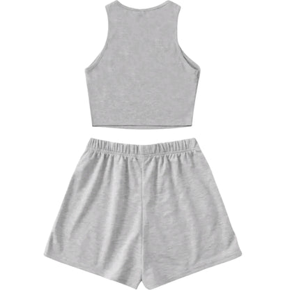 SHE szürke "Los Angeles" crop top és rövidnadrág szett