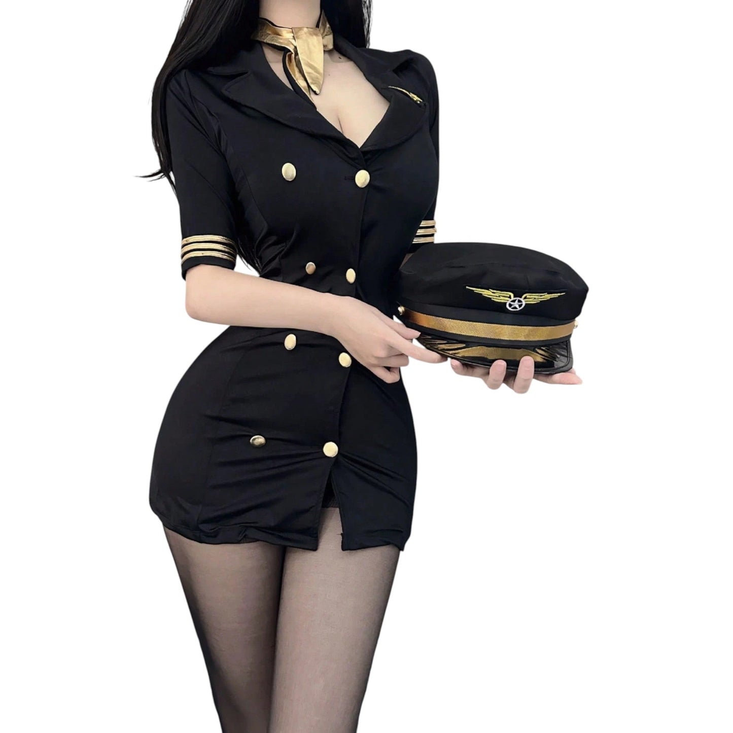 SHE fekete egyenruha mini ruha