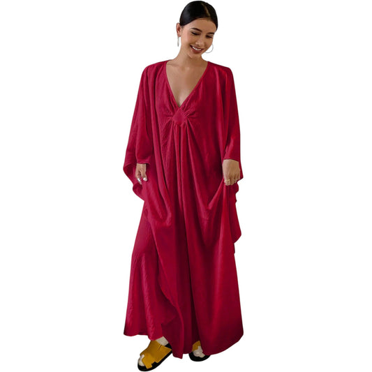 SHE piros mély V-nyakú maxi ruha
