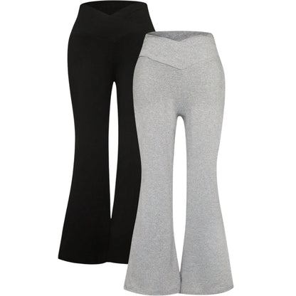 SHE fekete v-derékú bővülő leggings szett