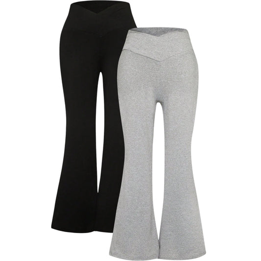 SHE fekete v-derékú bővülő leggings szett