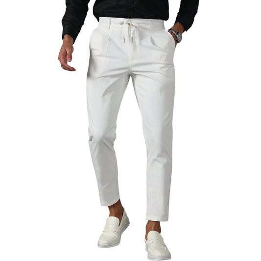 SHE fehér slim fit húzózsinóros öltöny nadrág