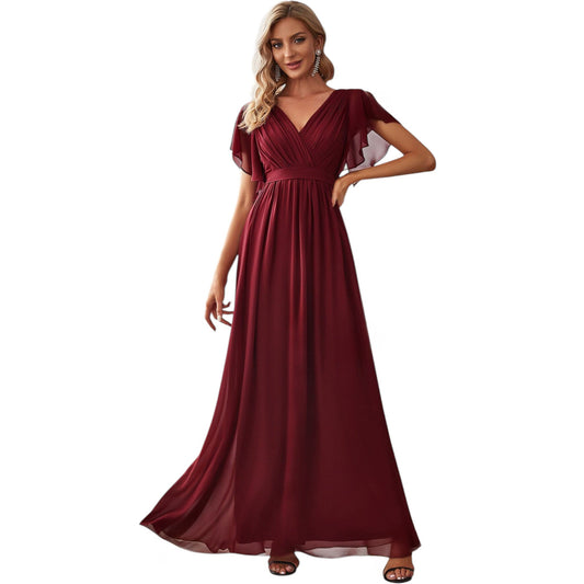 SHE bordó V-nyakú maxi ruha