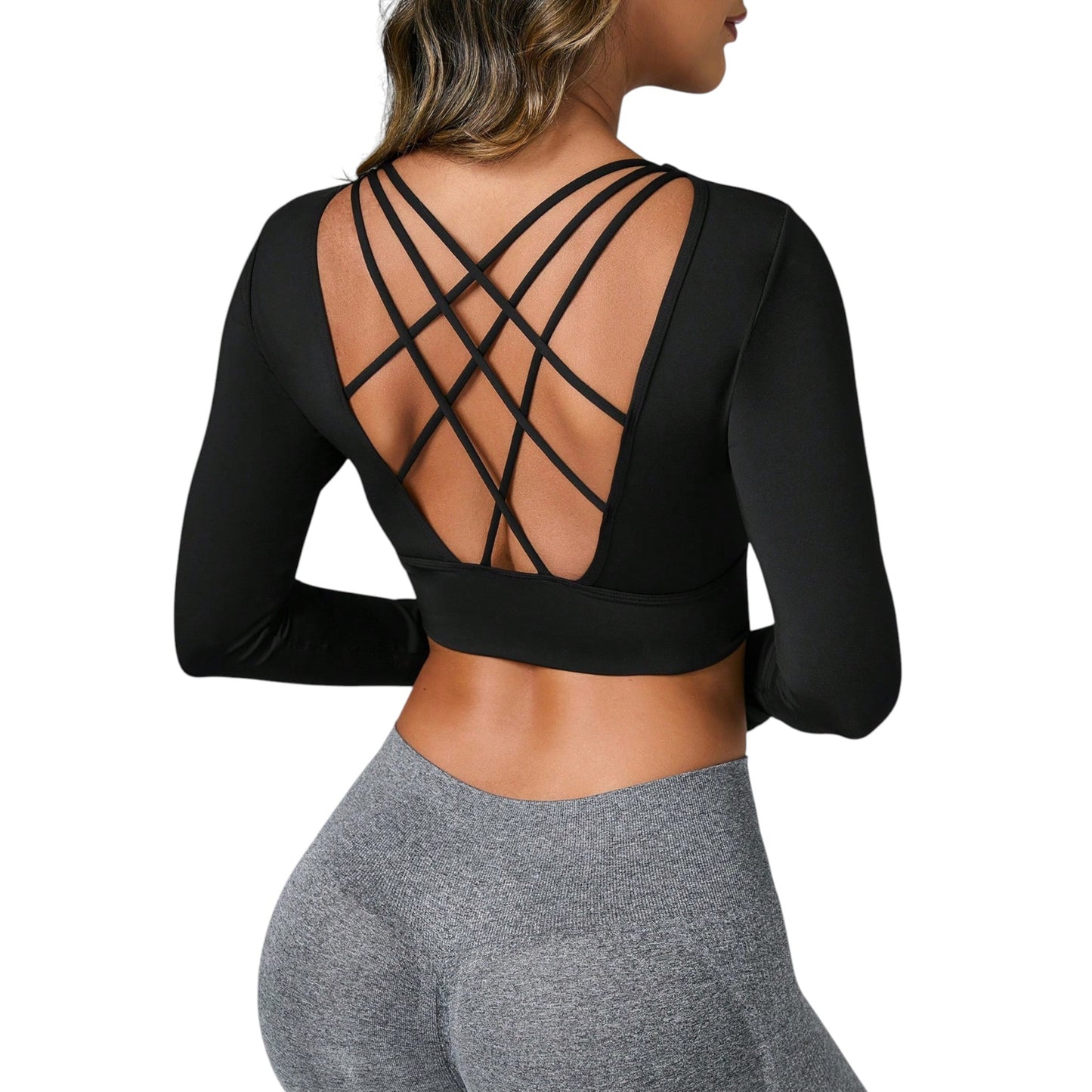 SHE fekete hosszú ujjú crop top