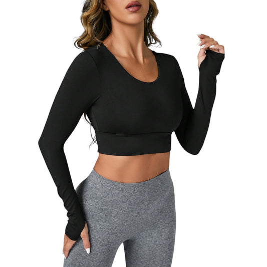 SHE fekete hosszú ujjú crop top