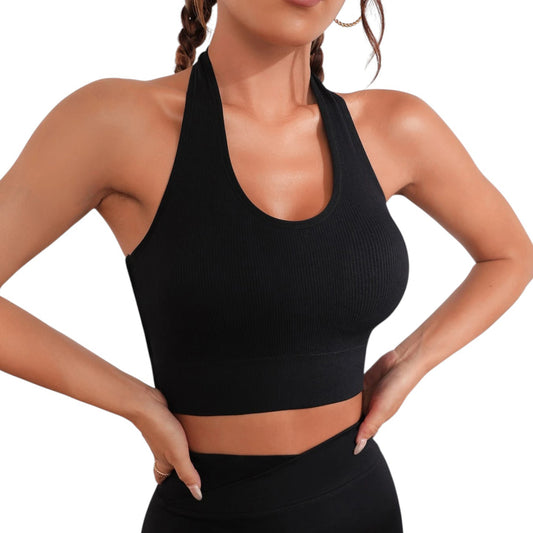 SHE fekete bordázott crop top