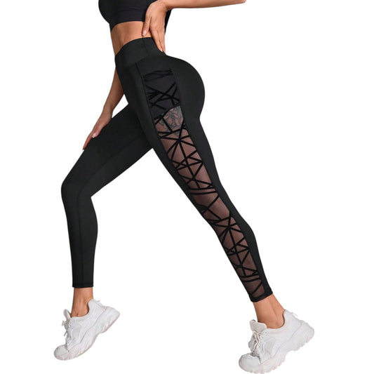 SHE fekete fűzős hálós leggings