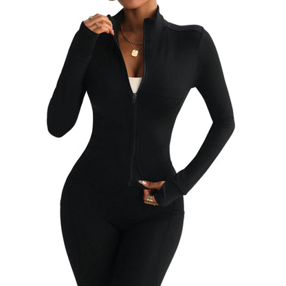 SHE fekete cipzáros slim fit kezeslábas