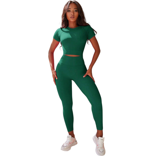 SHE zöld crop top és leggings szett