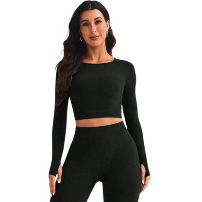 SHE fekete hosszú ujjú crop top