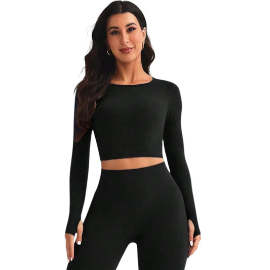 SHE fekete hosszú ujjú crop top