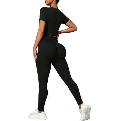 SHE fekete crop top és leggings szett