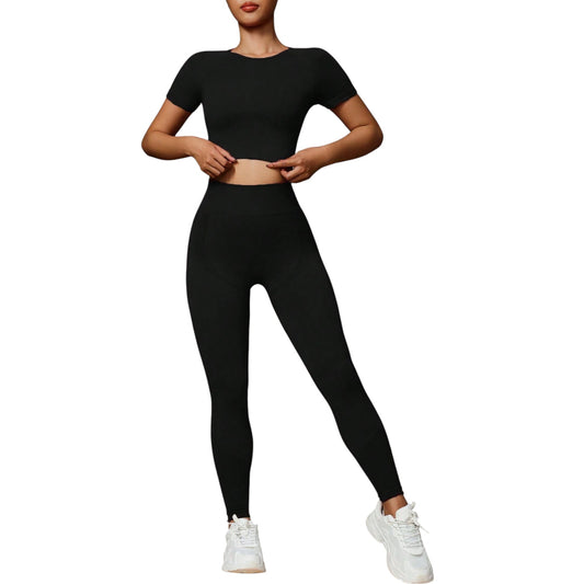 SHE fekete crop top és leggings szett