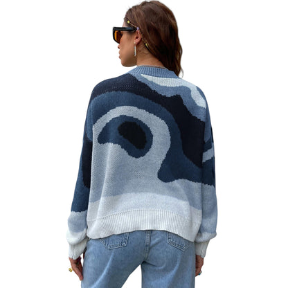 SHE kék mintás kötött pulóver
