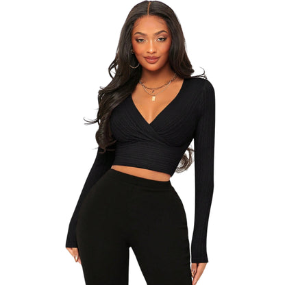 SHE fekete kötött crop top