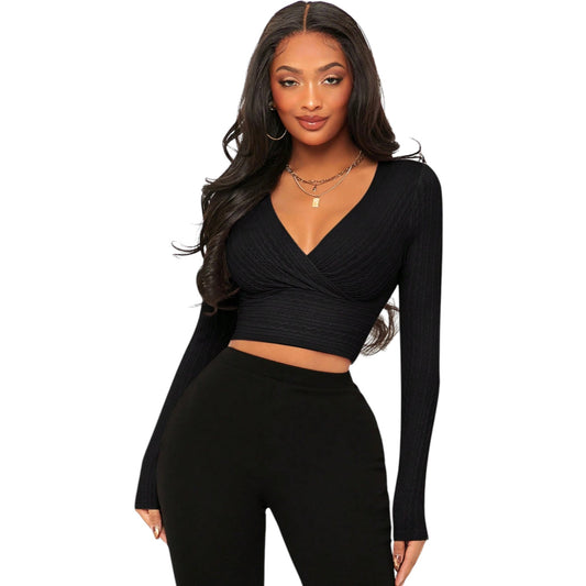 SHE fekete kötött crop top