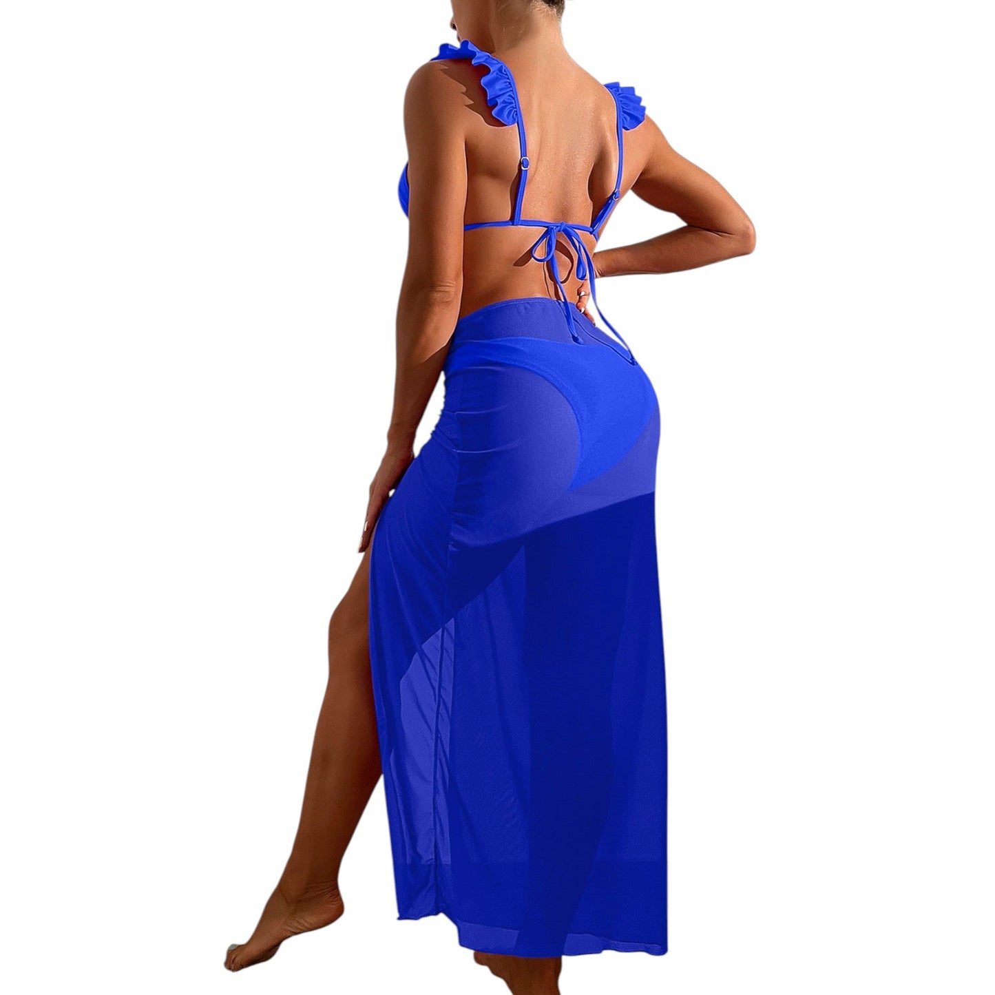 SHE kék fodros bikini & pareo szett