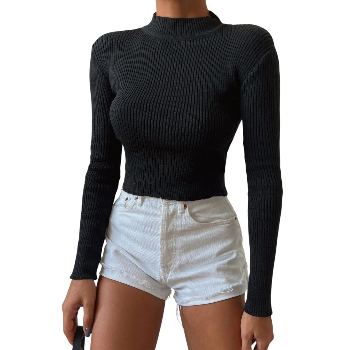 SHE fekete bordázott kötött felső