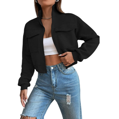 SHE fekete cipzáros crop pulóver