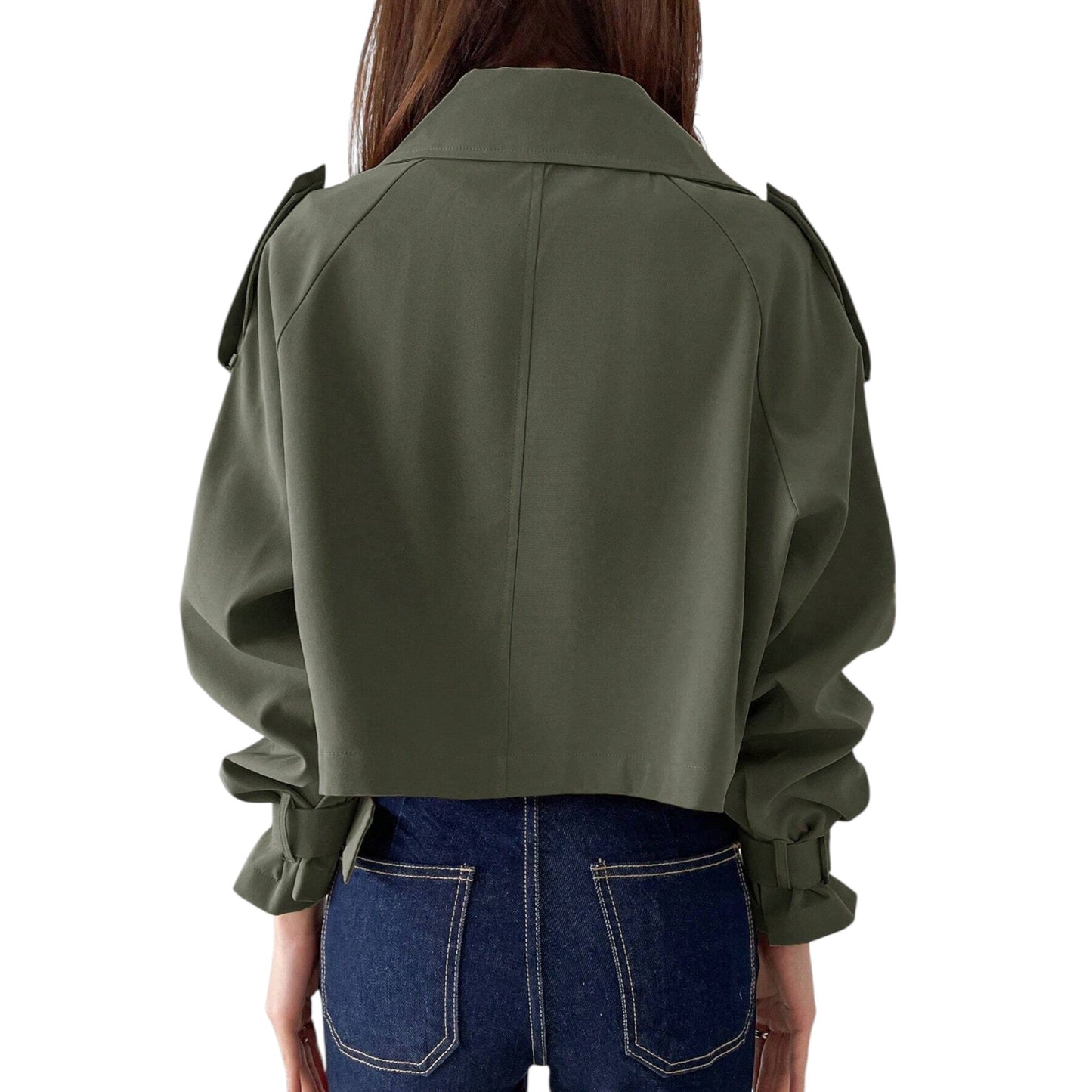 SHE olíva zöld crop trench kabát