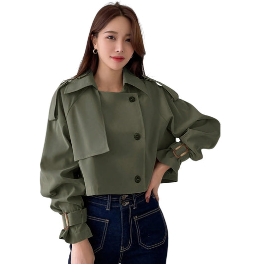 SHE olíva zöld crop trench kabát