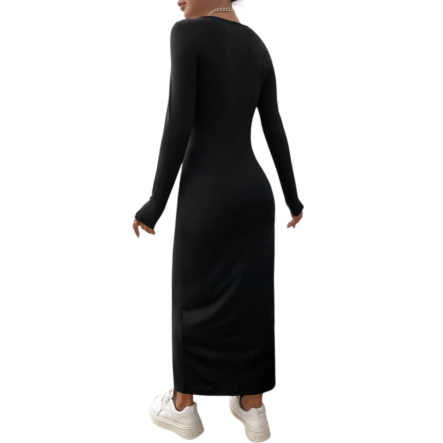 SHE fekete slim fit midi ruha