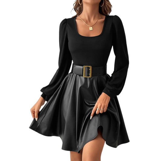 SHE fekete puffos ujjú mini ruha