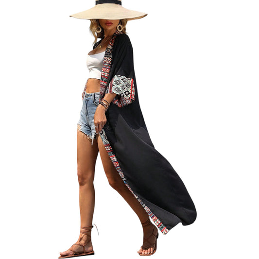 SHE fekete mintás hosszú kimono