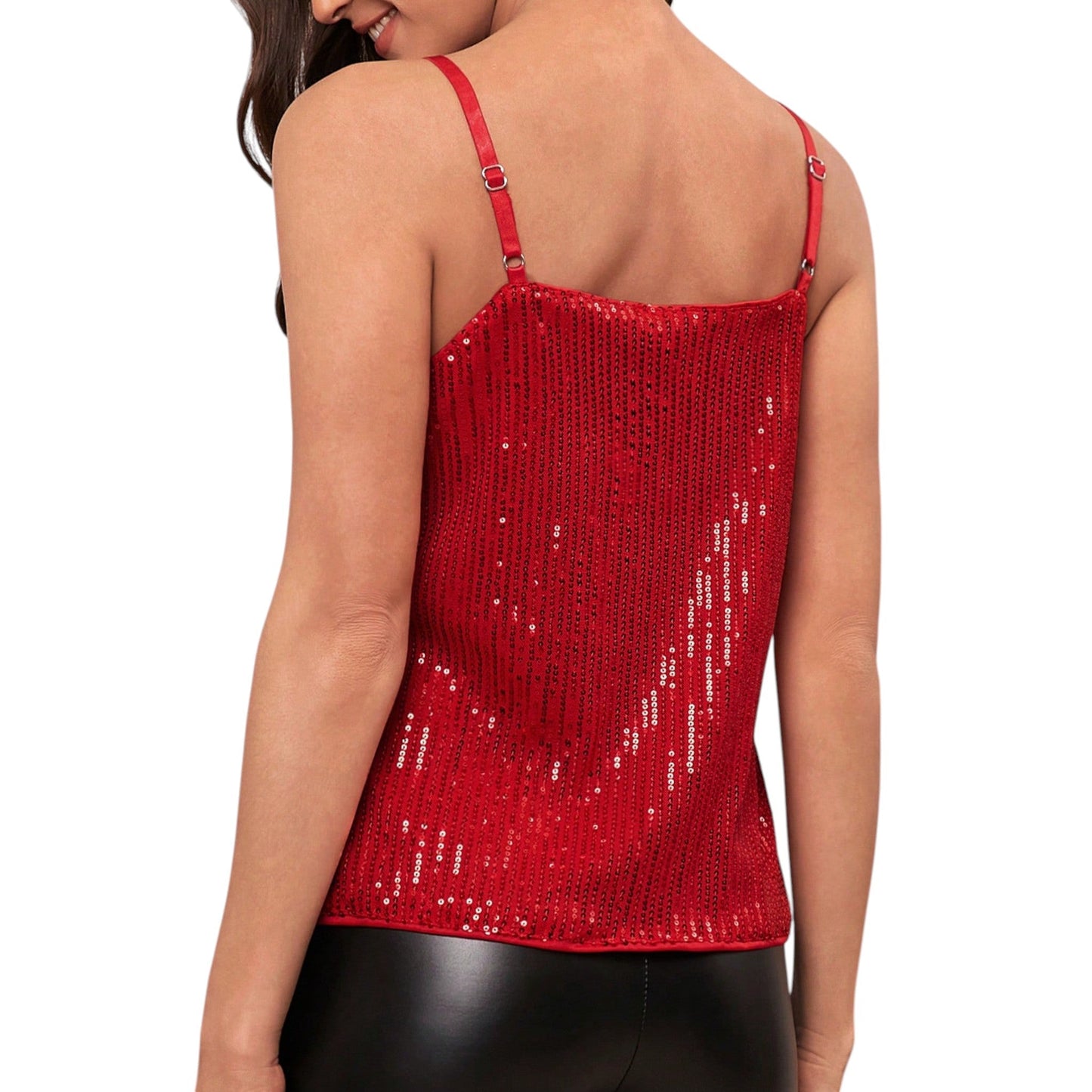 SHE piros flitteres camisole felső